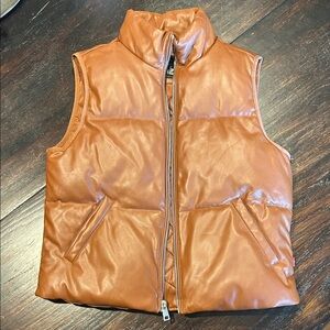 Levi's Copper Brown Faux Leather Puffer Vest with Zipper